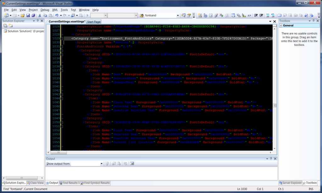 Visual Studio 2008 Text Editor with black background